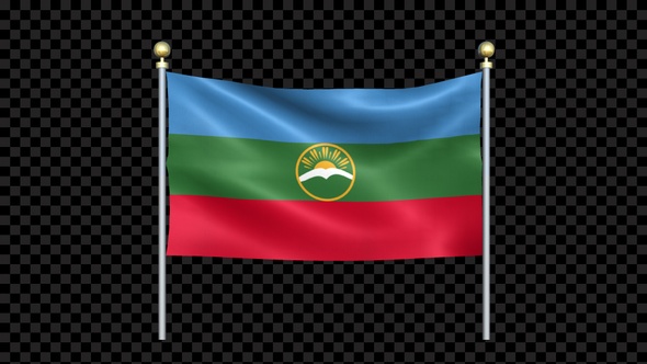 Flag Of Karachay Cherkessia Waving In Double Pole Looped
