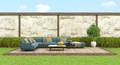 Modern blue sofa in a garden on deck floor - PhotoDune Item for Sale