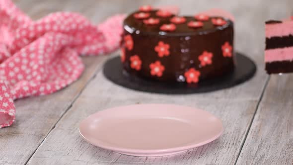 A Piece of Delicious Strawberry Mousse Cake.