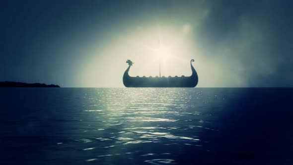 Viking Ship Sailing Reaching Land