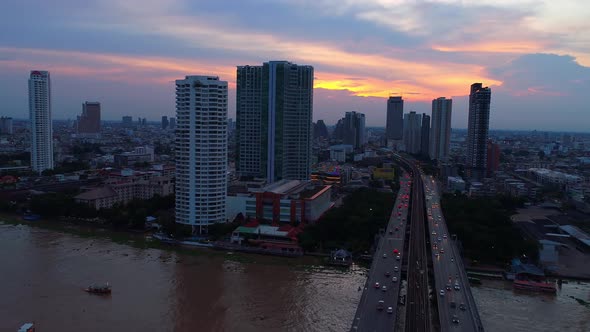 4k Aerial city view of Bangkok dowtnown, Flying over Bangkok, Thailand.