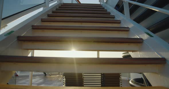 Ladder on a ship with sunset view