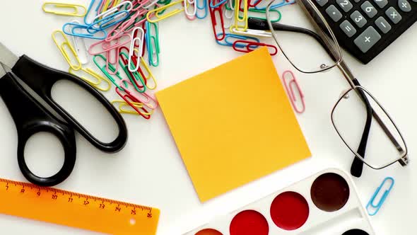 school supplies on a white background, copy space