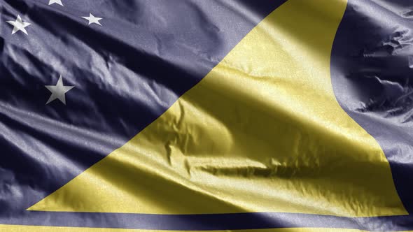 Tokelau textile flag waving on the wind. Slow motion. 20 seconds loop.