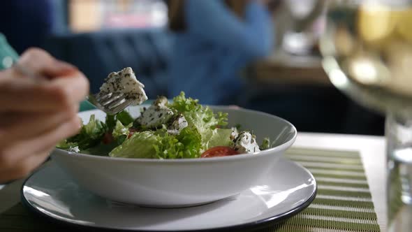 Plate of Salad with Arugula, Tomatoes, Cheese