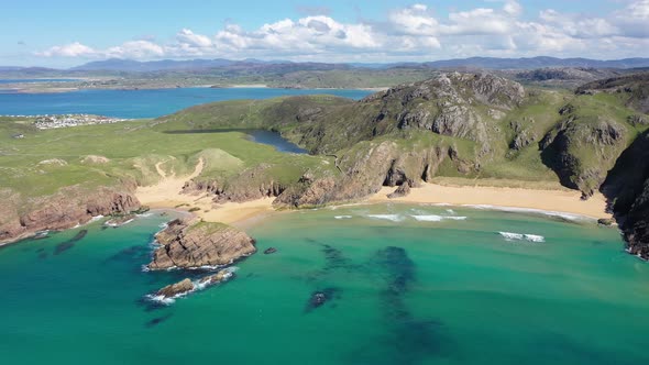 Aerial View of the Murder Hole Beach Officially Called Boyeeghether Bay in County Donegal Ireland