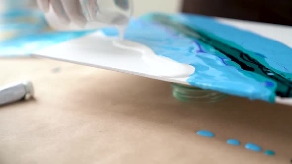 Process Of Drawing Making Abstract Liquid Acrylic Painting