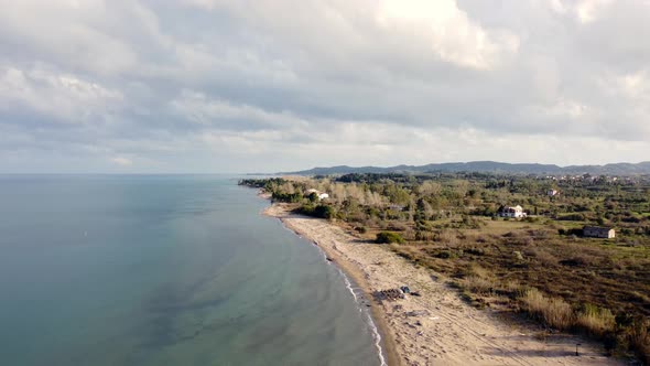 Gorgeous aerial view flight slowly sinking down drone footagenatural golden sand Bouka Beach at Cor