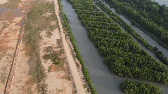 Aerial view construction site with yellow soil