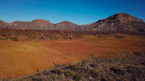 Aerial View of the Teide National Park Flight Over the Mountains and Hardened Lava