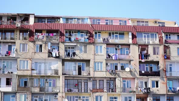 Clothes Drying Outside Balconies In Caucasus.Tbilisi.Georgia