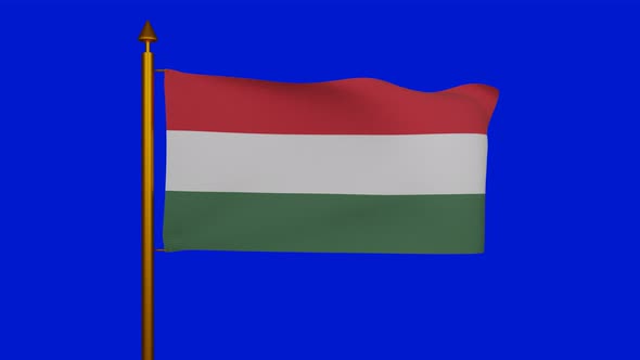 National flag of Hungary waving on flagpole on chroma key, Magyarorszag zaszlaja is flag of Hungary