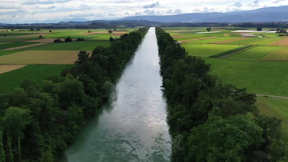 The aare after passing aarberg in straight direction to the lake of biel