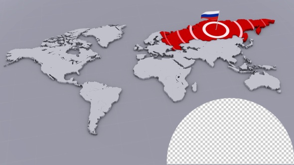 Russia Flag On Extruded World Map