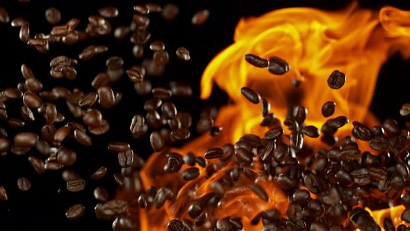 Coffee Beans and Flames After Being Exploded in Super Slow Motion