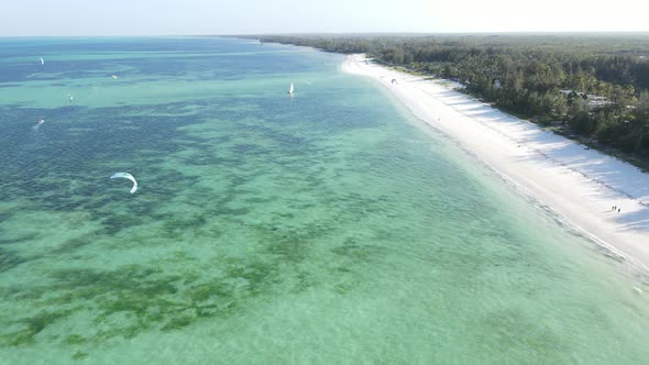 Aerial View of a Boat in the Ocean Near the Coast of Zanzibar Tanzania