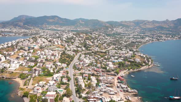 Bird Eye View of the City with Hotels and White Houses Onthe Ocean Coast at Noon