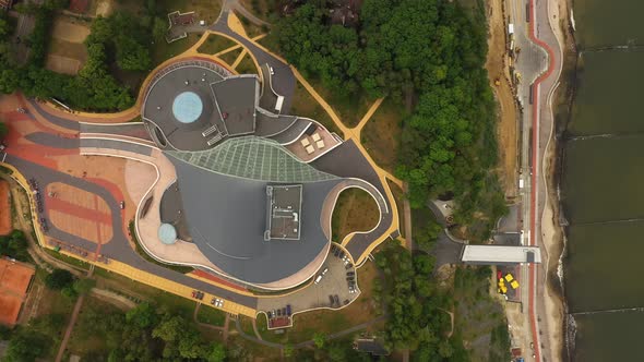 Aerial view of the roof of the theatre in Svetlogorsk, Russia