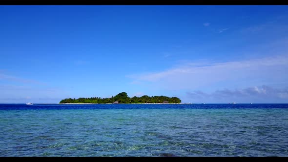 Aerial view landscape of paradise lagoon beach trip by transparent sea with bright sandy background 