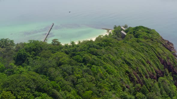 Beautiful Tropical Island Koh Kham White Sand Beach with Volcanic Rocks Near Koh Mak Trat Thailand