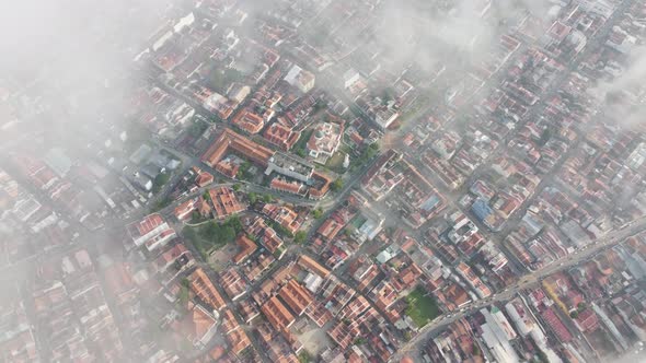 Aerial top down view heritage Georgetown, Penang