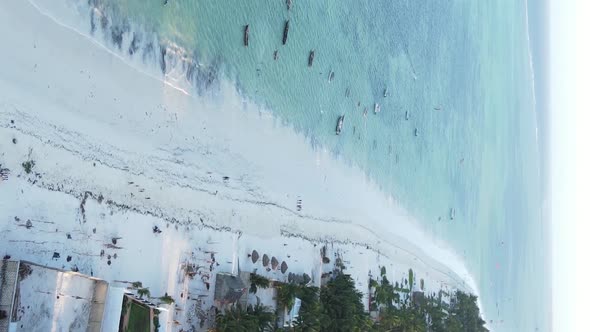 Vertical Video Boats in the Ocean Near the Coast of Zanzibar Tanzania Aerial View