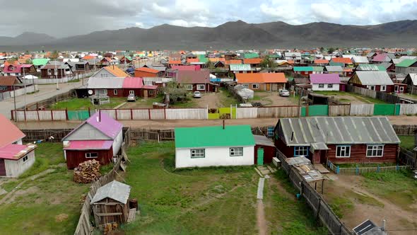 Aerial View of City Landscape of Colorful Houses in Mongolia