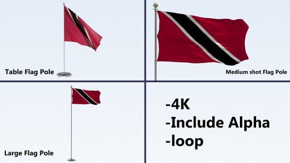 Trinidad And Tobago Flag Pole Pack 4k-Loop