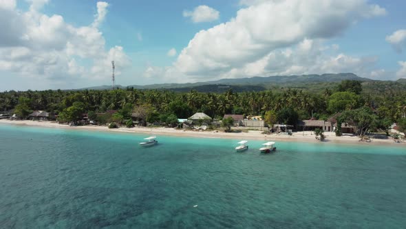 Fly Along White Sand Beach Small Tropical Island