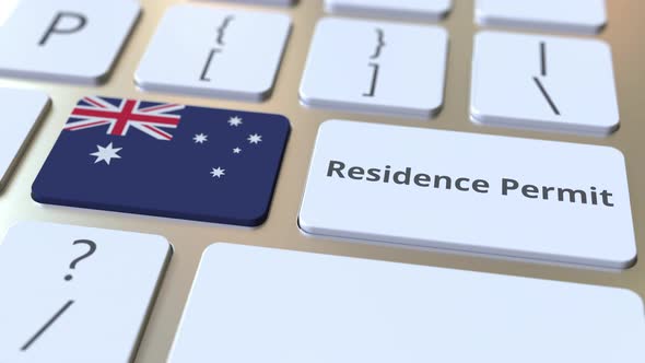 Residence Permit Text and Flag of Australia on the Keyboard