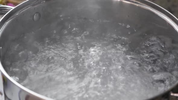 Boiling Water in Saucepan, Closeup