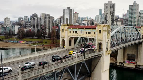 Canadian Truckers "Freedom Convoy" Opposing Covid-19 Mandates At Burrard Street Bridge In Vancouver,
