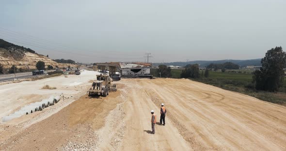 Aerial footage of a large scale highway construction project