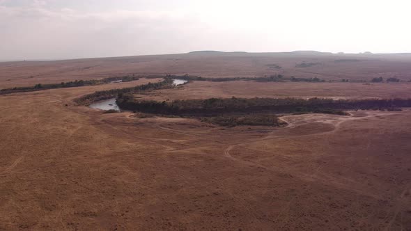 Aerial of the savannah and Mara river