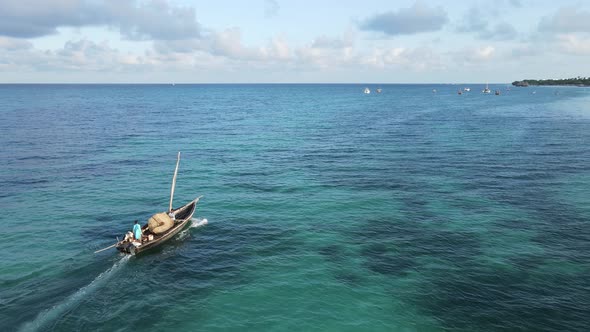 Boats in the Ocean Near the Coast of Zanzibar Tanzania Slow Motion