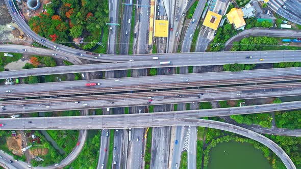 4K : Aerial view shot of fast moving Highway road