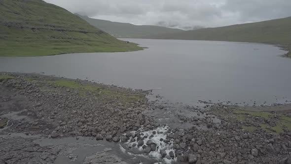 Bosdalafossur Waterfall, Sorvagsvatn, Traelanipan, Faroe Islands 4K Aerial Drone Footage