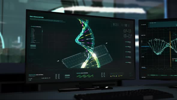 Medical inspection of the 3D DNA Spiral for scientific biotechnology research alt
