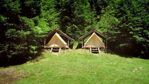 Aerial view of the traditional tents in a summer camp in Slovenia.