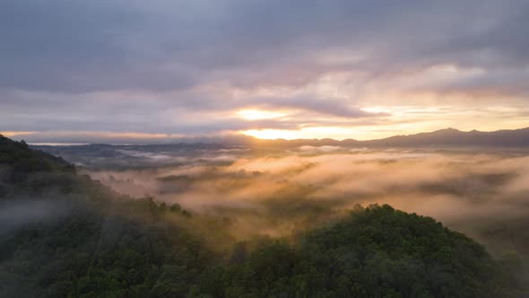 Aerial view Beautiful of morning scenery Golden light sunrise.