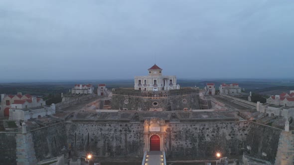 Aerial drone view of Forte Nossa Senhora da Graca fort in Elvas, Portugal