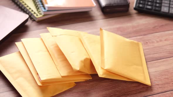 Yellow Paper Bubble Envelope on Table