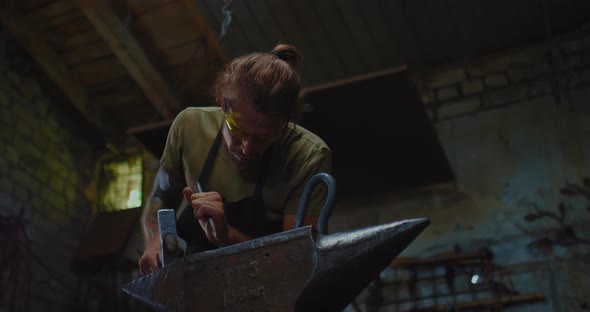 Blacksmith is Using Chisel and Hammer for Making Exclusive Forged Knife  Prores