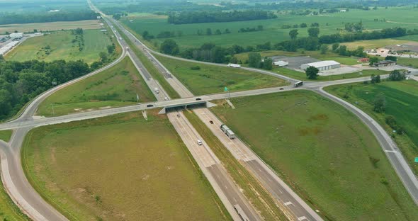 Aerial View of Highway Road Junction From the Height Drone