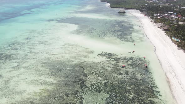 Aerial View of the Indian Ocean Near the Shore of the Island of Zanzibar Tanzania Slow Motion