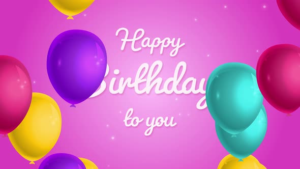 Happy Birthday  With Colorful Flying Balons on Pink Background Sameles Loop