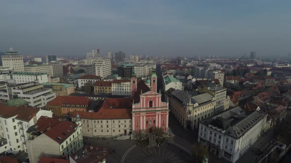 Aerial view the church in Preseren Square