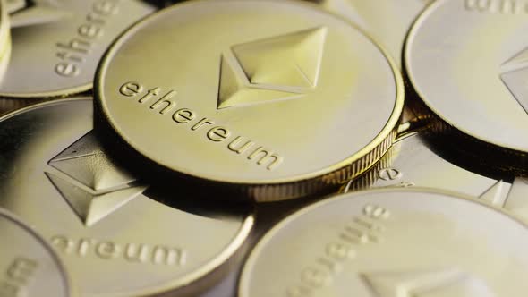 Rotating shot of Ethereum Bitcoins