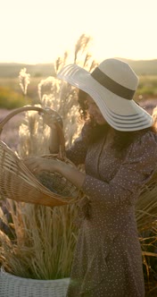 Indian Girl in Lavender Field on Sunset