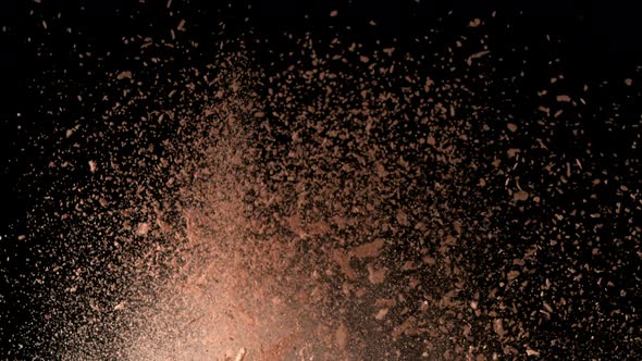 Super Slow Motion Shot of Brown Makeup Powder Explosion at 1000 Fps